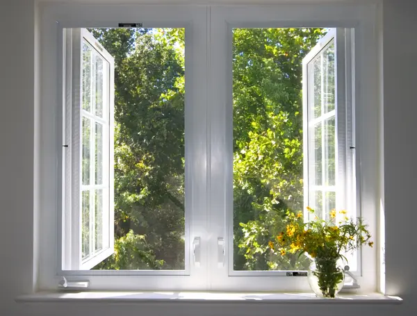 Casement windows with crank operation for ventilation and natural light.